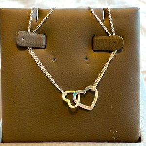 925 Sterling Silver Two-Hearts Double Chain Necklace | NWOT